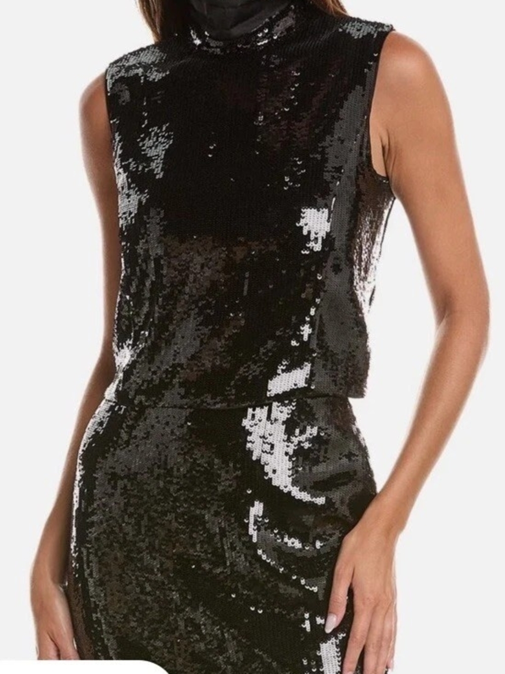 THEORY Black All Sequins Sleeveless Mock Neck Halter Tank Top - Size: M - NWT